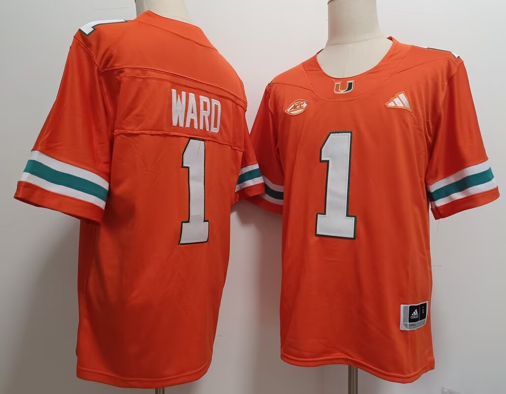 Men Miami Hurricanes #1 Ward orange 2024 Nike NCAA jersey->ncaa teams->NCAA Jersey
